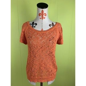 Zara Knit women’s top M Orange blouse short sleeve Back Buttons Cotton